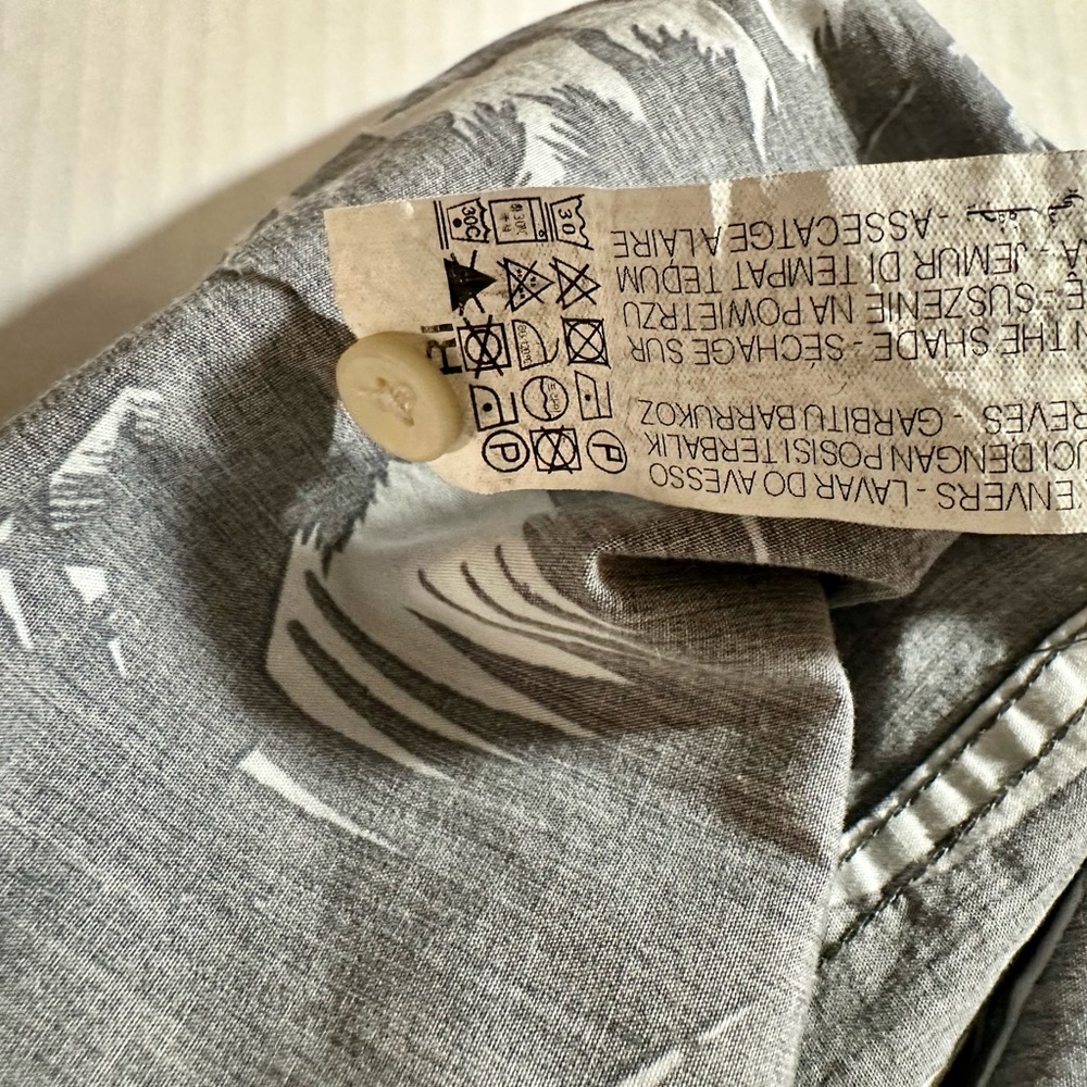 ZARA Gray And White Palm Leaves Hawaiian Style Button Up Short sleeve Shirt L - Picture 7 of 14